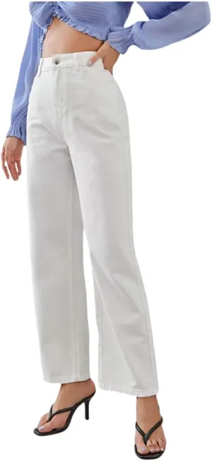 Womens Minimalist Jeans, High Waisted Straight,Distressed High Waist Baggy Denim Pants Wide Leg Straight Trousers