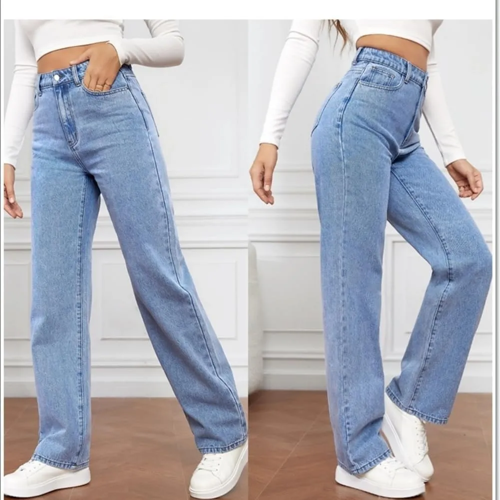 Womens Minimalist Jeans, High Waisted Straight,Distressed High Waist Baggy Denim Pants Wide Leg Straight Trousers