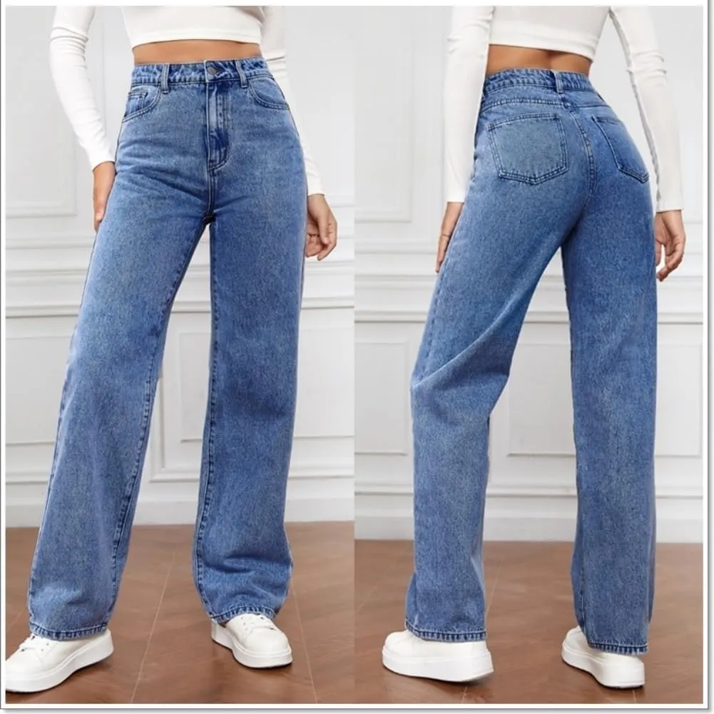 Womens Minimalist Jeans, High Waisted Straight,Distressed High Waist Baggy Denim Pants Wide Leg Straight Trousers