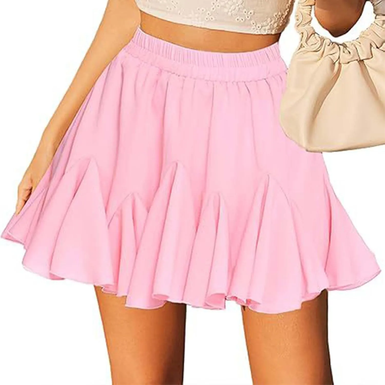Womens Skirt High Elastic Waist Solid Color Loose A-Line Casual Y2K Running Sports Pleated Skirts for Summer Vacation