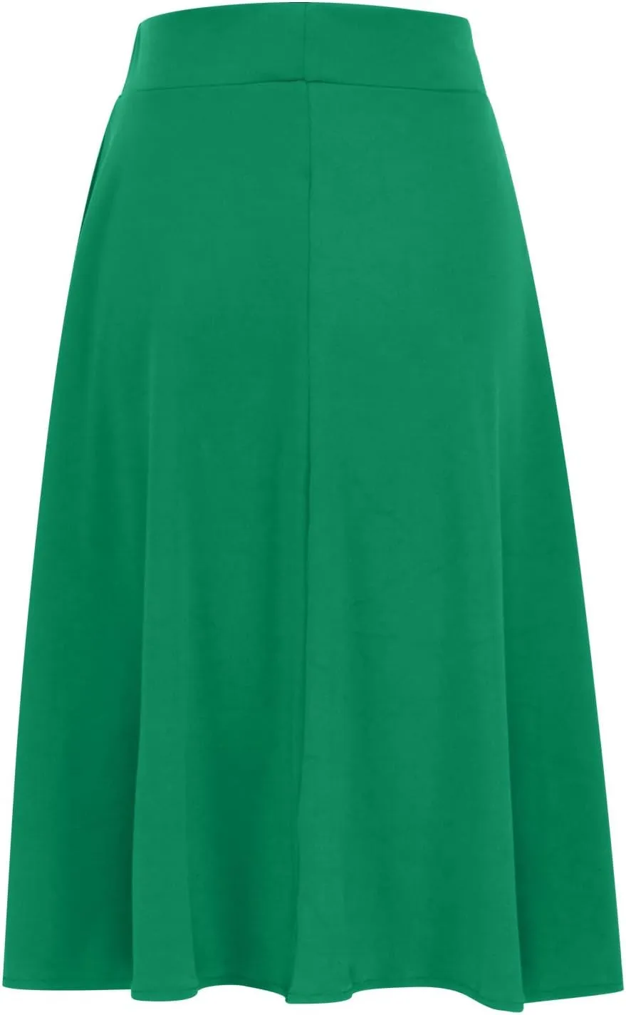 Women's Solid Color A-Line Skirts Elastic High Waist Flare Work Midi Skirts Knee Length Stretchy Skirts Dress