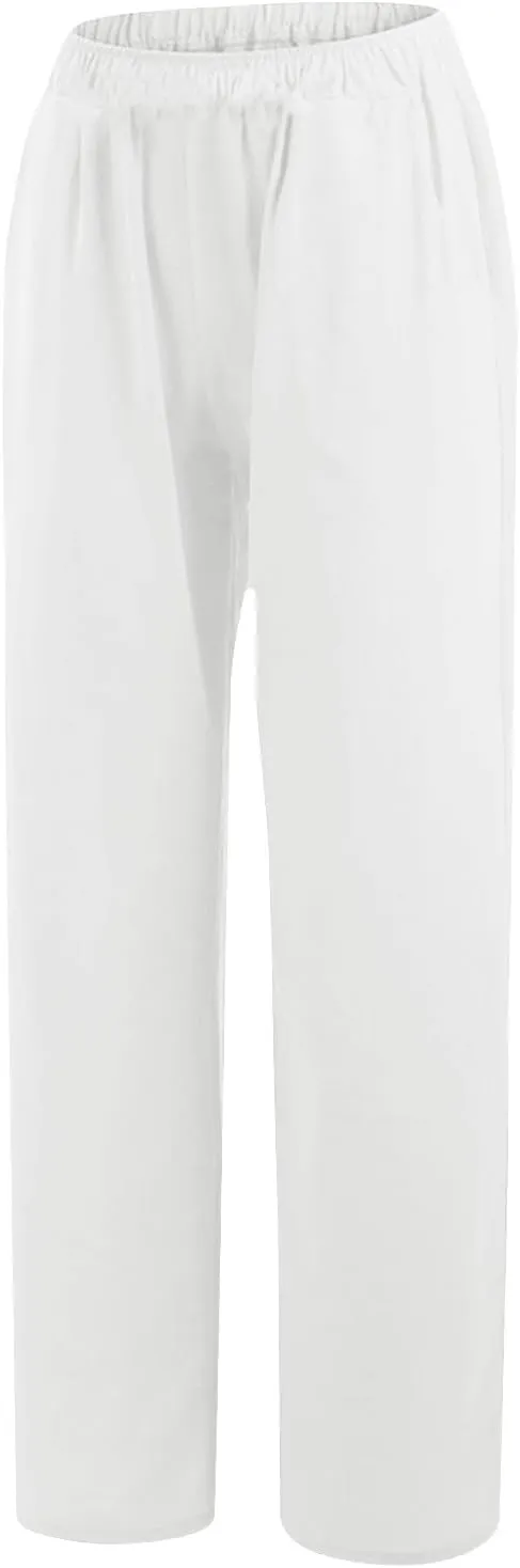 Womens Summer Cotton Linen Pants Casual Wide Leg Drawstring Waist Palazzo Pant Loose Beach Lounge Trousers