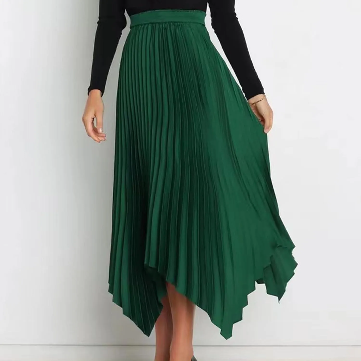 Women's Summer Skirt Solid Color High Waist Pleated A Line Swing Skirts Casual Fashion Irregular Hem Swing Skorts