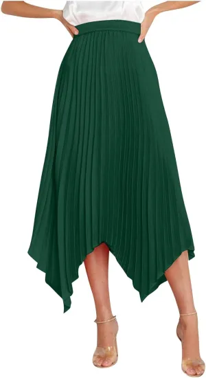 Women's Summer Skirt Solid Color High Waist Pleated A Line Swing Skirts Casual Fashion Irregular Hem Swing Skorts