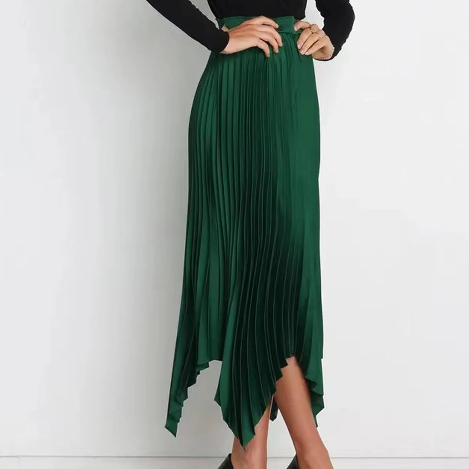 Women's Summer Skirt Solid Color High Waist Pleated A Line Swing Skirts Casual Fashion Irregular Hem Swing Skorts