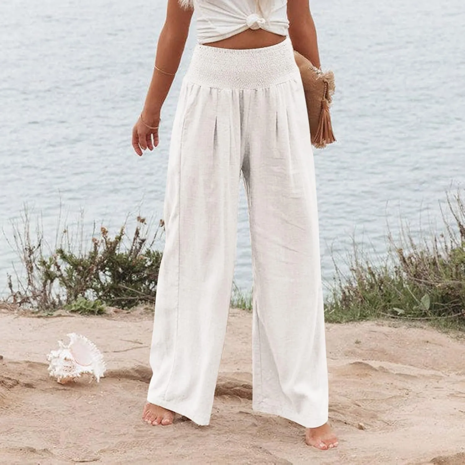 Women's Wide Leg Long Lounge Pants High Waist Drawstring Loose Light Weight Fit Casual Trousers Comfy Pants
