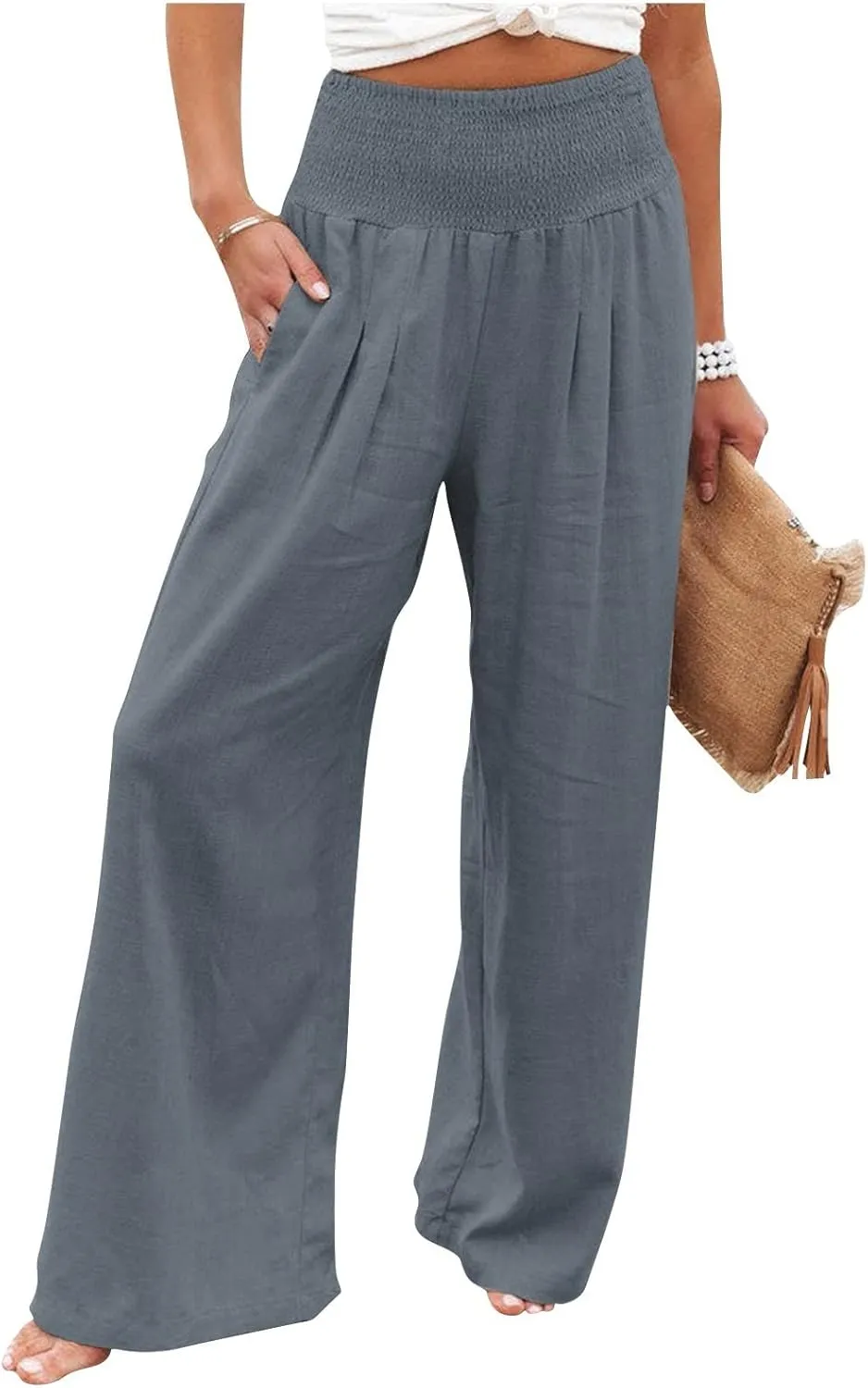 Women's Wide Leg Long Lounge Pants High Waist Drawstring Loose Light Weight Fit Casual Trousers Comfy Pants