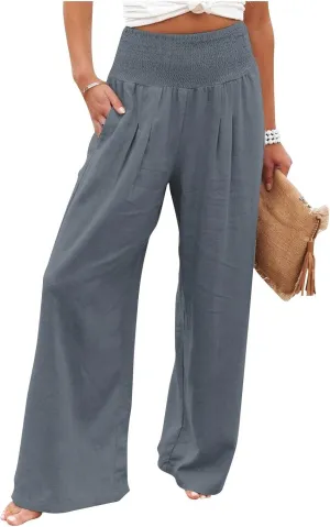 Women's Wide Leg Long Lounge Pants High Waist Drawstring Loose Light Weight Fit Casual Trousers Comfy Pants