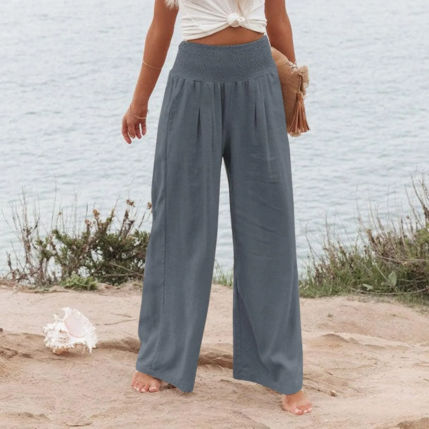 Women's Wide Leg Long Lounge Pants High Waist Drawstring Loose Light Weight Fit Casual Trousers Comfy Pants