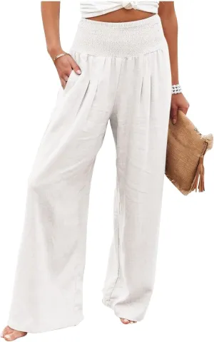 Women's Wide Leg Long Lounge Pants High Waist Drawstring Loose Light Weight Fit Casual Trousers Comfy Pants