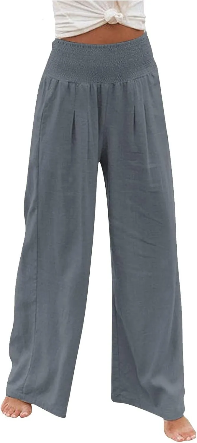 Women's Wide Leg Long Lounge Pants High Waist Drawstring Loose Light Weight Fit Casual Trousers Comfy Pants