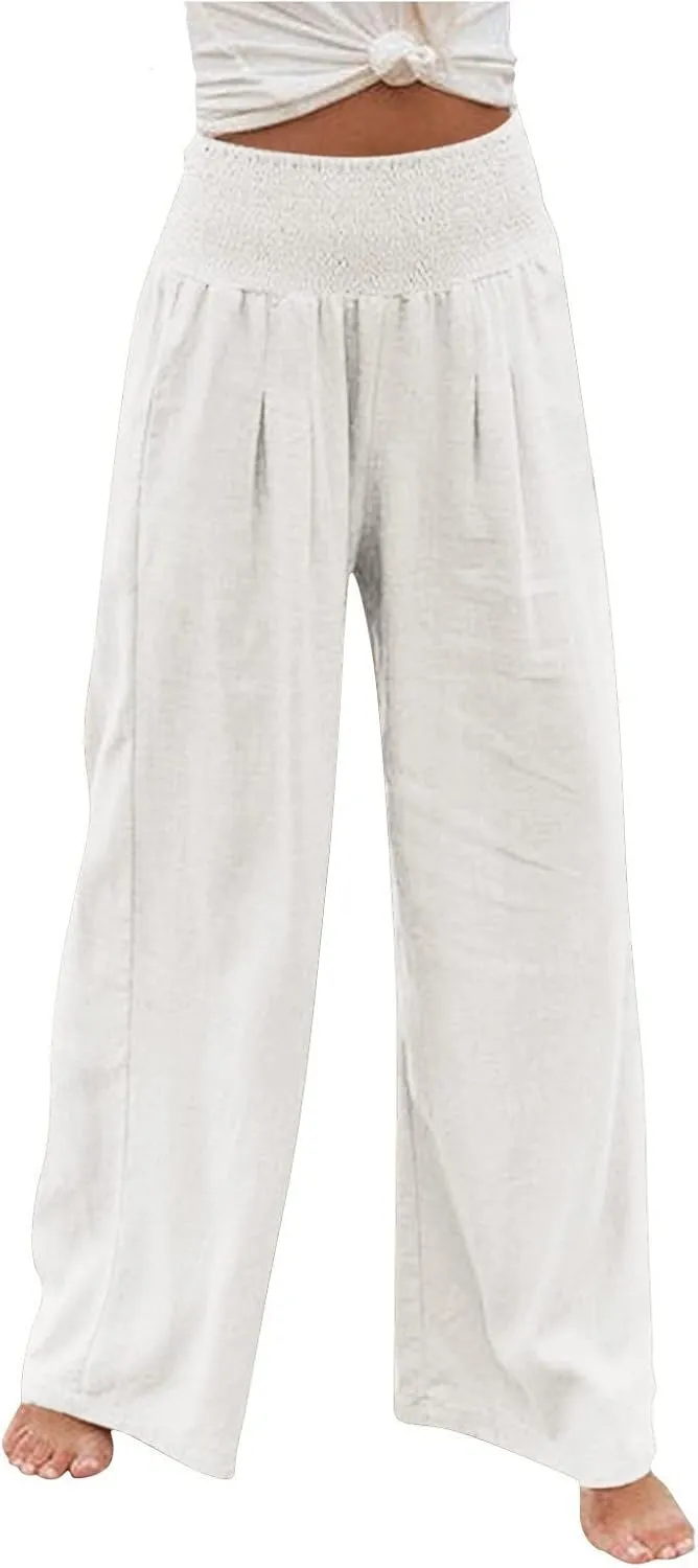 Women's Wide Leg Long Lounge Pants High Waist Drawstring Loose Light Weight Fit Casual Trousers Comfy Pants