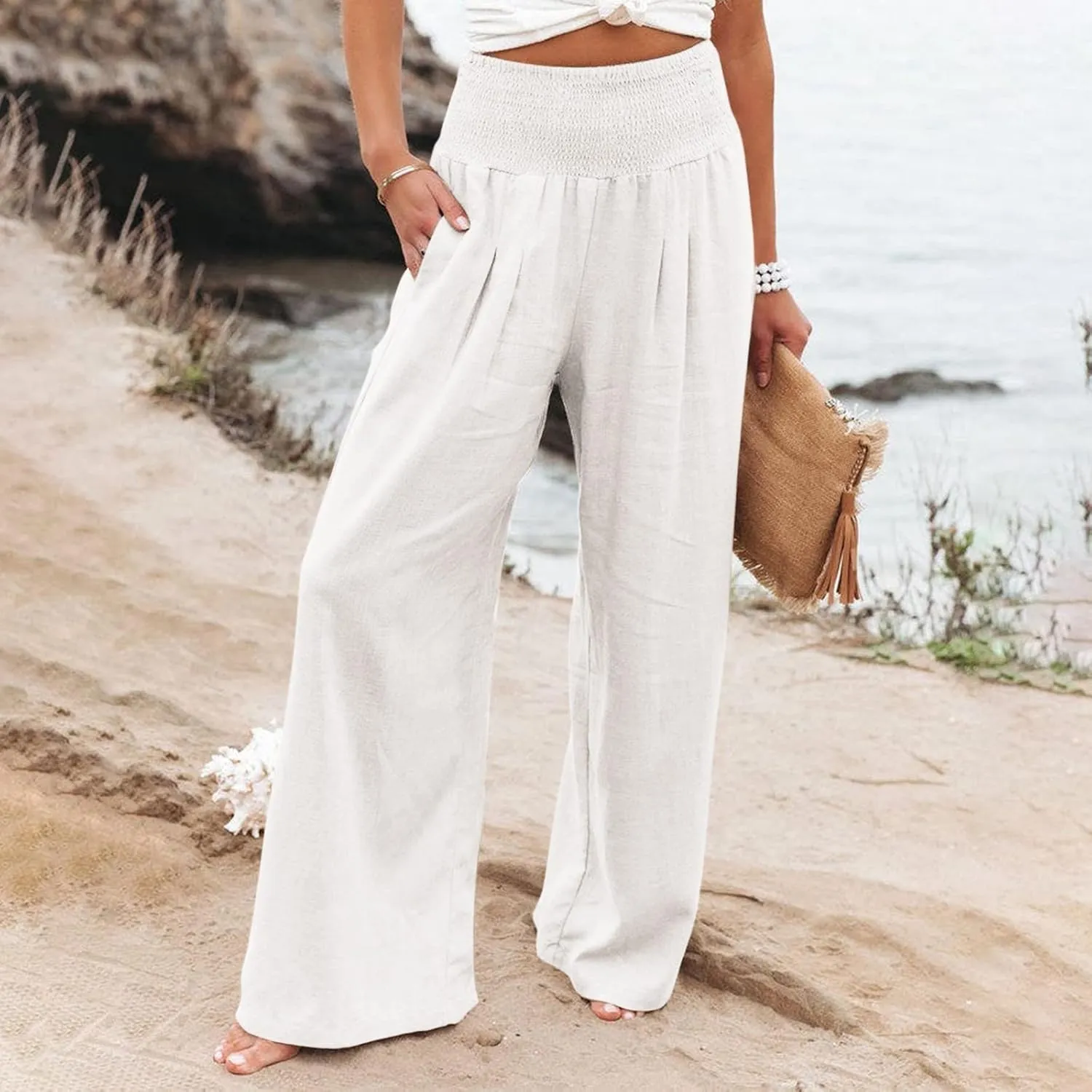Women's Wide Leg Long Lounge Pants High Waist Drawstring Loose Light Weight Fit Casual Trousers Comfy Pants