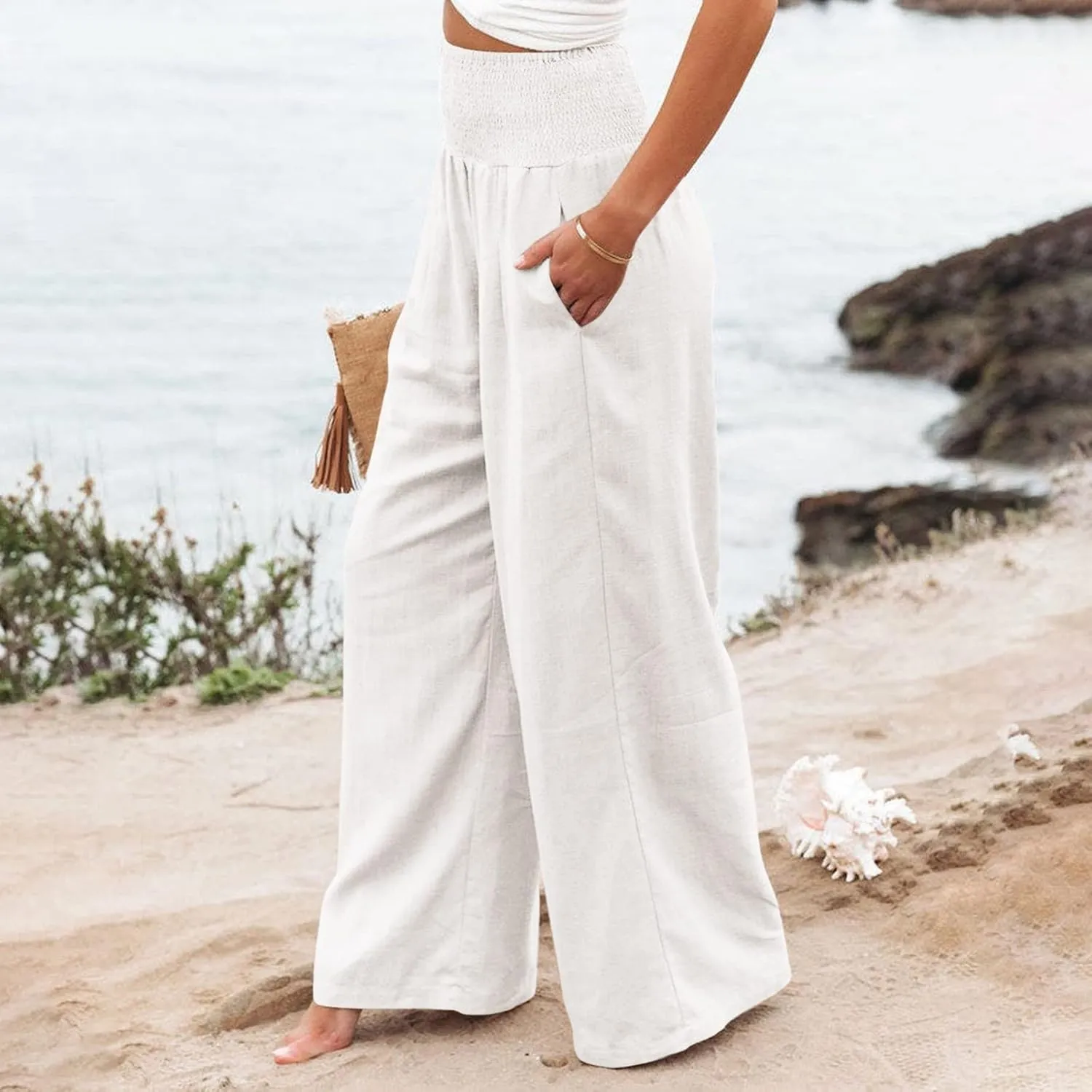 Women's Wide Leg Long Lounge Pants High Waist Drawstring Loose Light Weight Fit Casual Trousers Comfy Pants