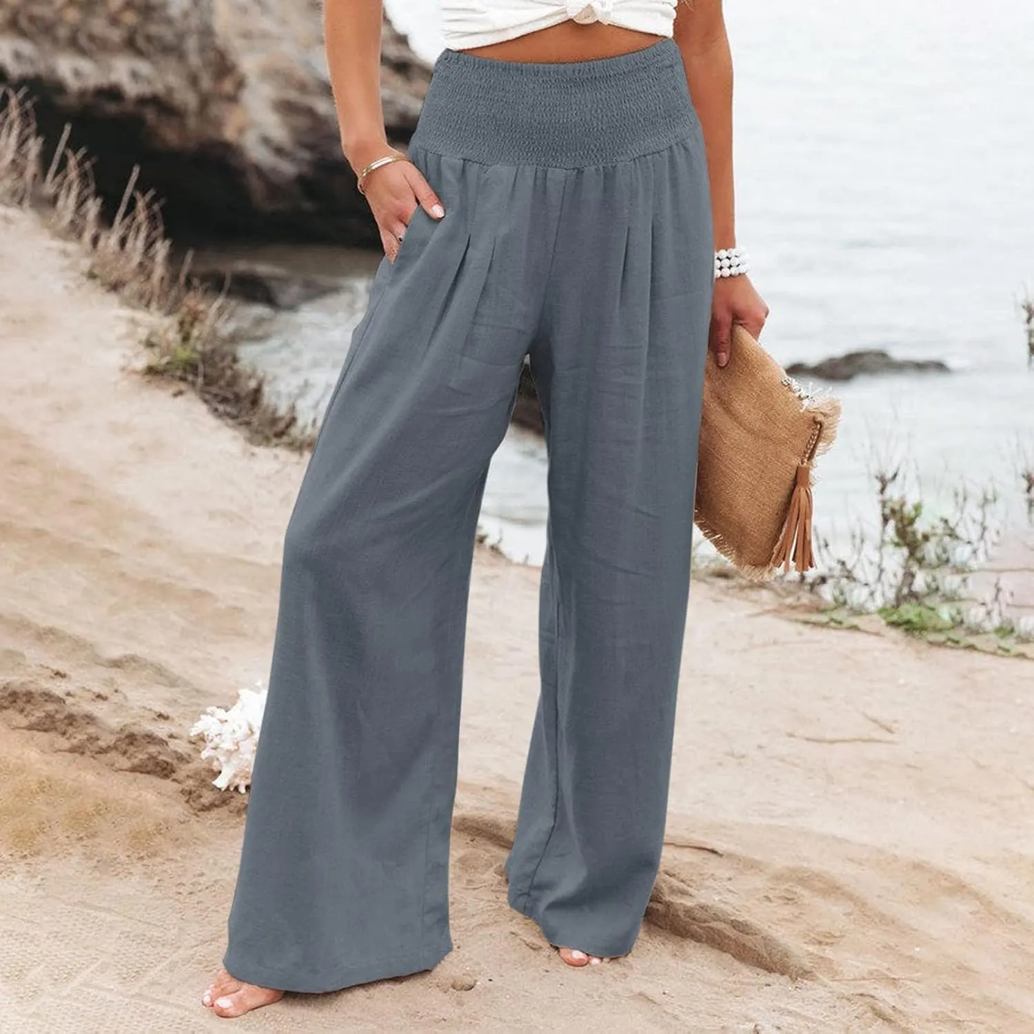 Women's Wide Leg Long Lounge Pants High Waist Drawstring Loose Light Weight Fit Casual Trousers Comfy Pants