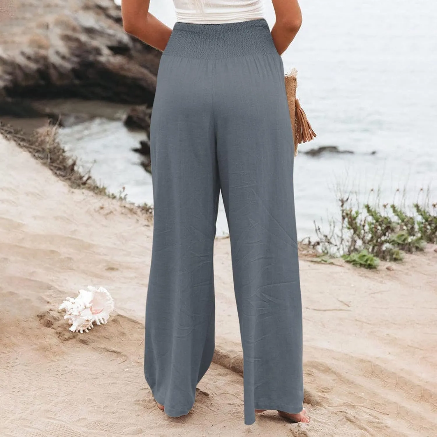 Women's Wide Leg Long Lounge Pants High Waist Drawstring Loose Light Weight Fit Casual Trousers Comfy Pants