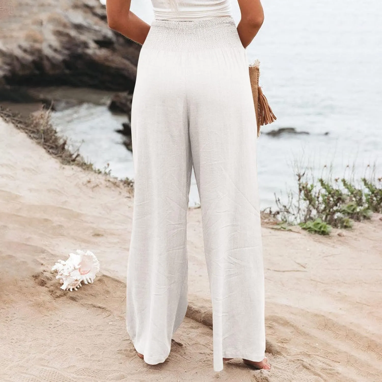 Women's Wide Leg Long Lounge Pants High Waist Drawstring Loose Light Weight Fit Casual Trousers Comfy Pants