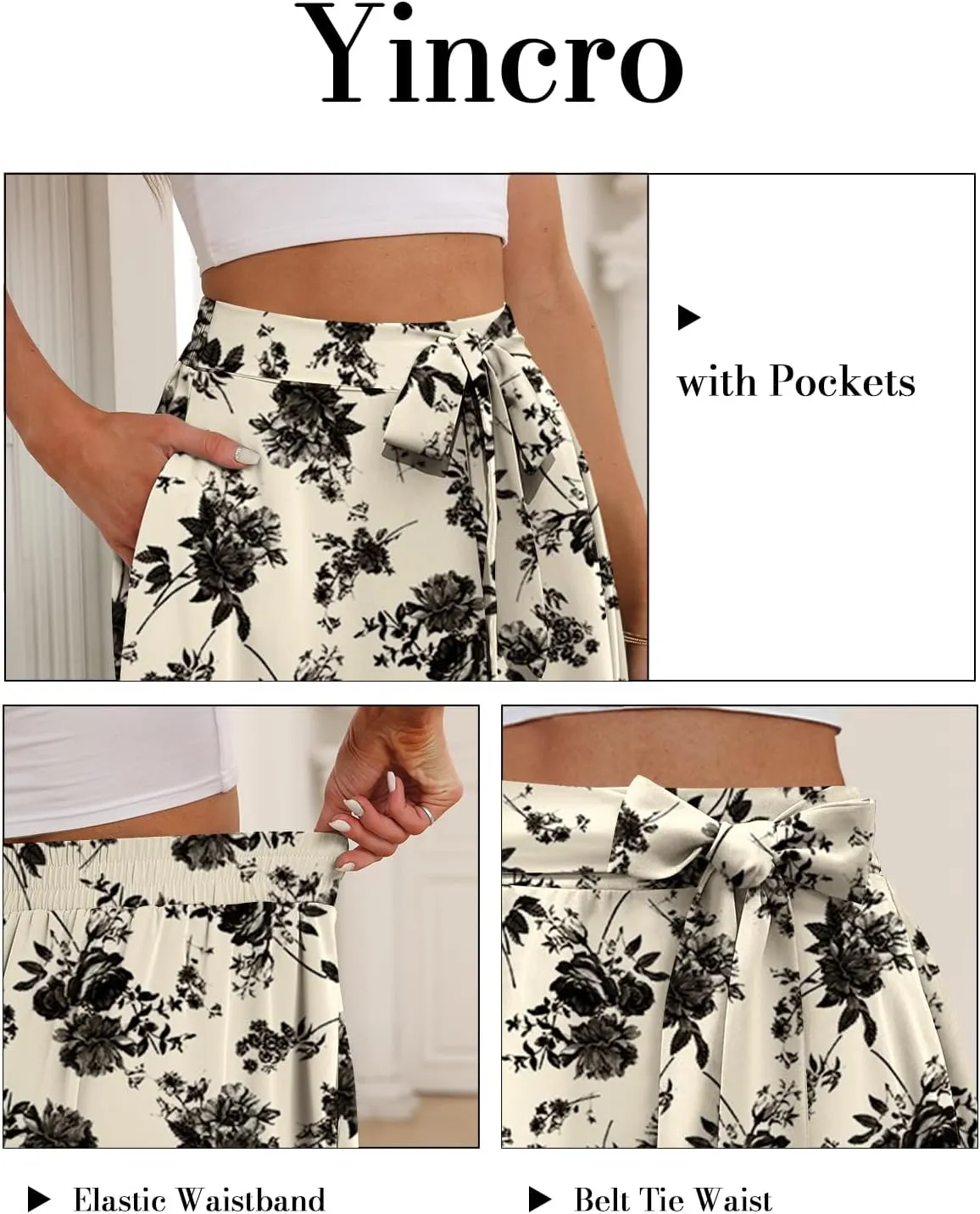 Yincro Women's A-Line Midi Skirt with Pockets High Waist Flared Below The Knee Skirts