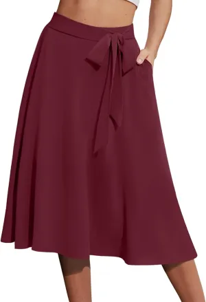 Yincro Women's A-Line Midi Skirt with Pockets High Waist Flared Below The Knee Skirts