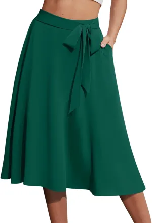 Yincro Women's A-Line Midi Skirt with Pockets High Waist Flared Below The Knee Skirts