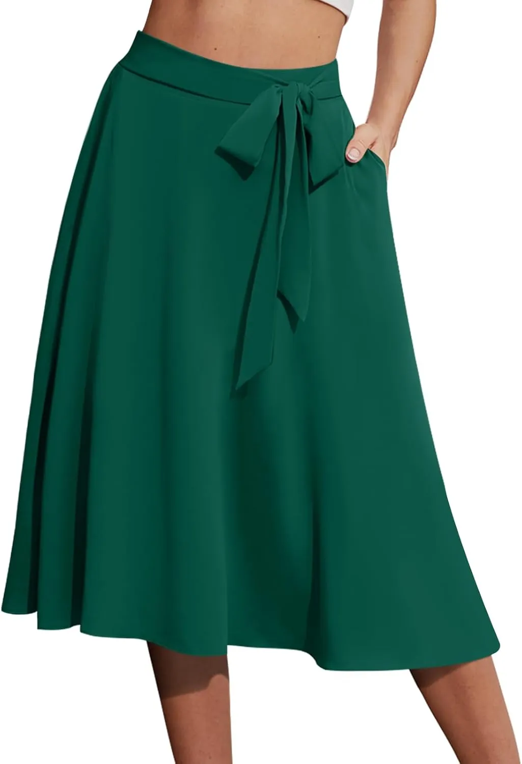Yincro Women's A-Line Midi Skirt with Pockets High Waist Flared Below The Knee Skirts