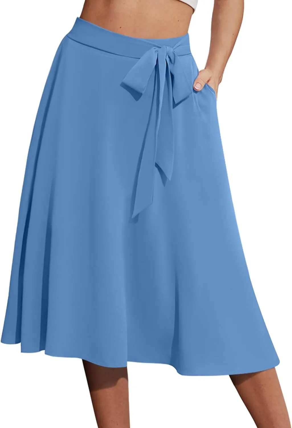 Yincro Women's A-Line Midi Skirt with Pockets High Waist Flared Below The Knee Skirts