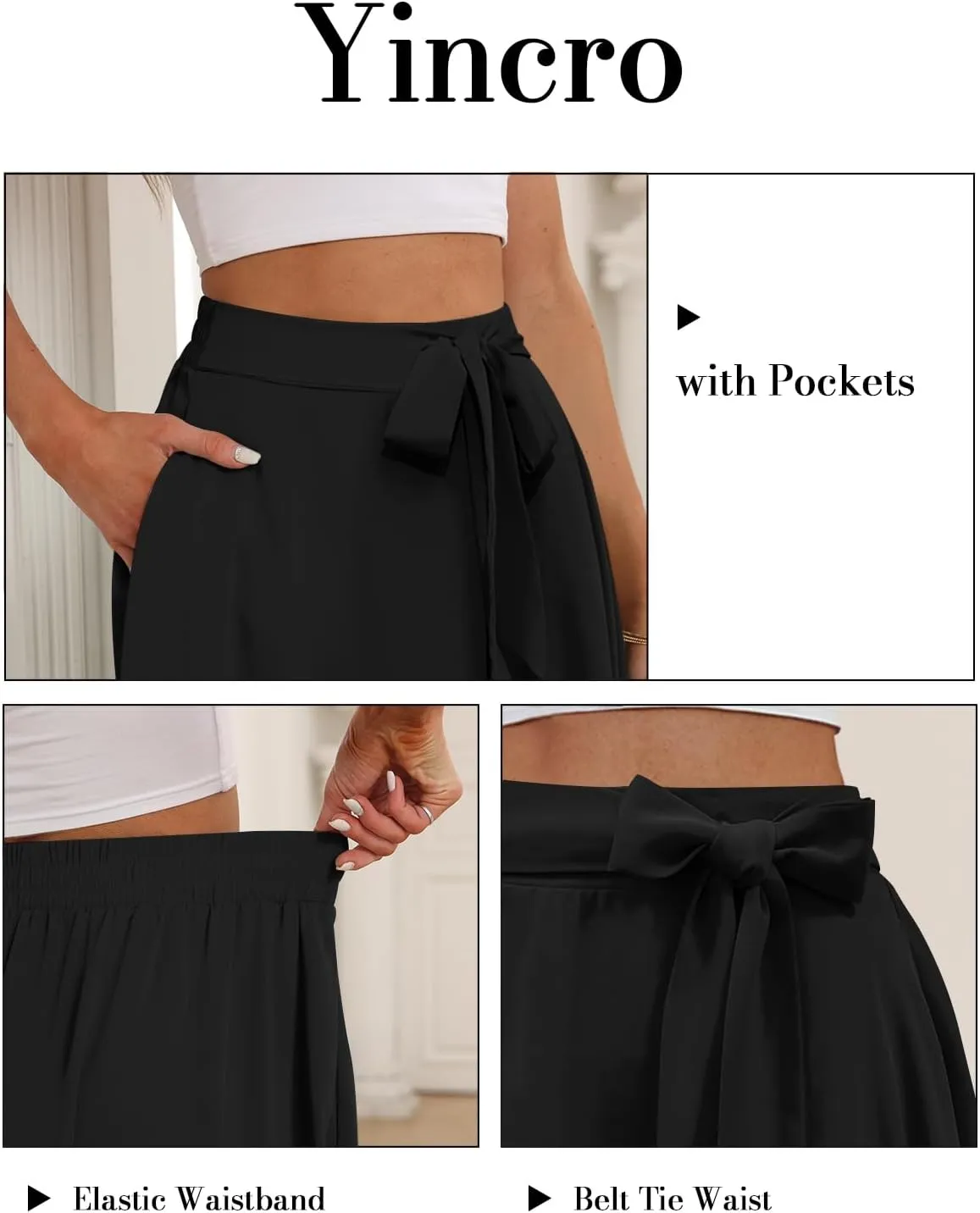 Yincro Women's A-Line Midi Skirt with Pockets High Waist Flared Below The Knee Skirts