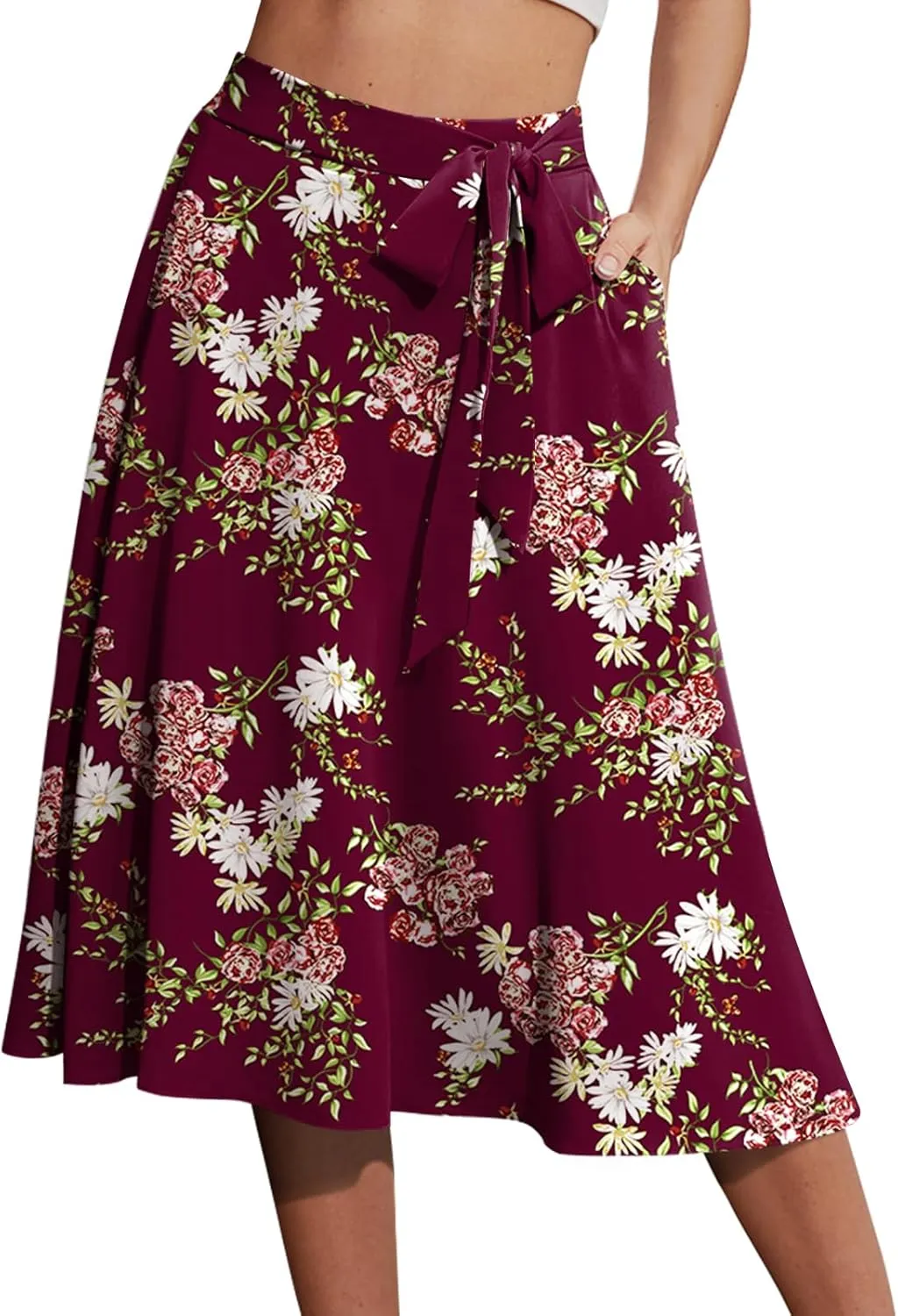 Yincro Women's A-Line Midi Skirt with Pockets High Waist Flared Below The Knee Skirts
