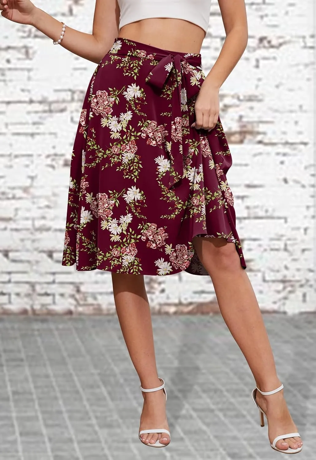 Yincro Women's A-Line Midi Skirt with Pockets High Waist Flared Below The Knee Skirts