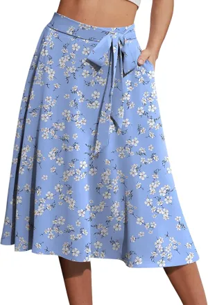 Yincro Women's A-Line Midi Skirt with Pockets High Waist Flared Below The Knee Skirts