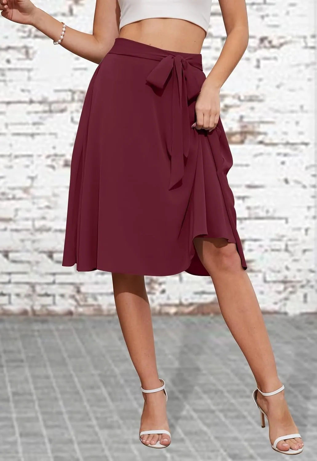 Yincro Women's A-Line Midi Skirt with Pockets High Waist Flared Below The Knee Skirts