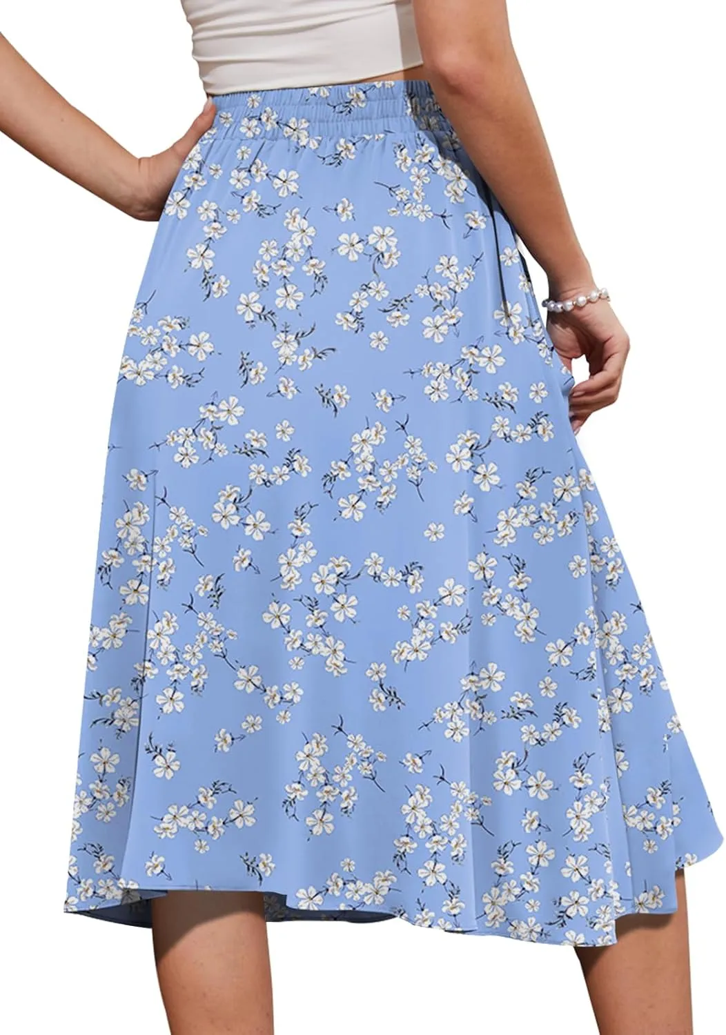 Yincro Women's A-Line Midi Skirt with Pockets High Waist Flared Below The Knee Skirts