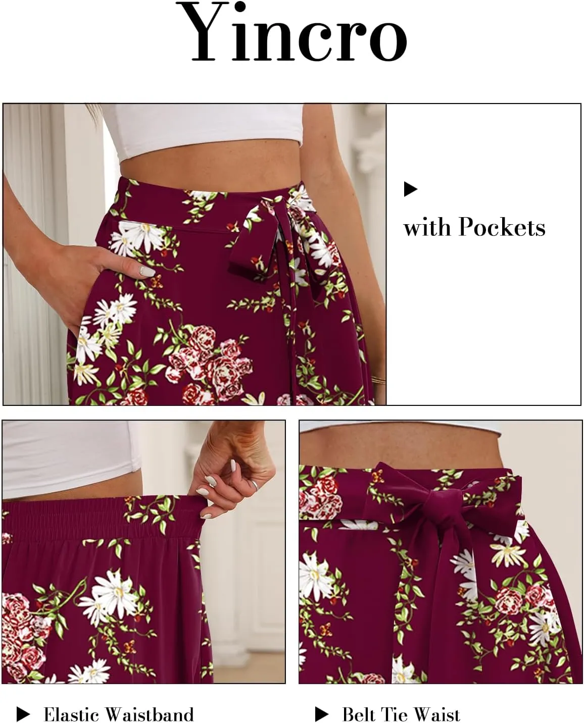 Yincro Women's A-Line Midi Skirt with Pockets High Waist Flared Below The Knee Skirts