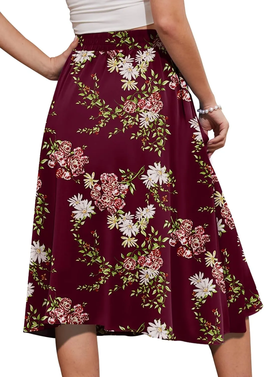Yincro Women's A-Line Midi Skirt with Pockets High Waist Flared Below The Knee Skirts
