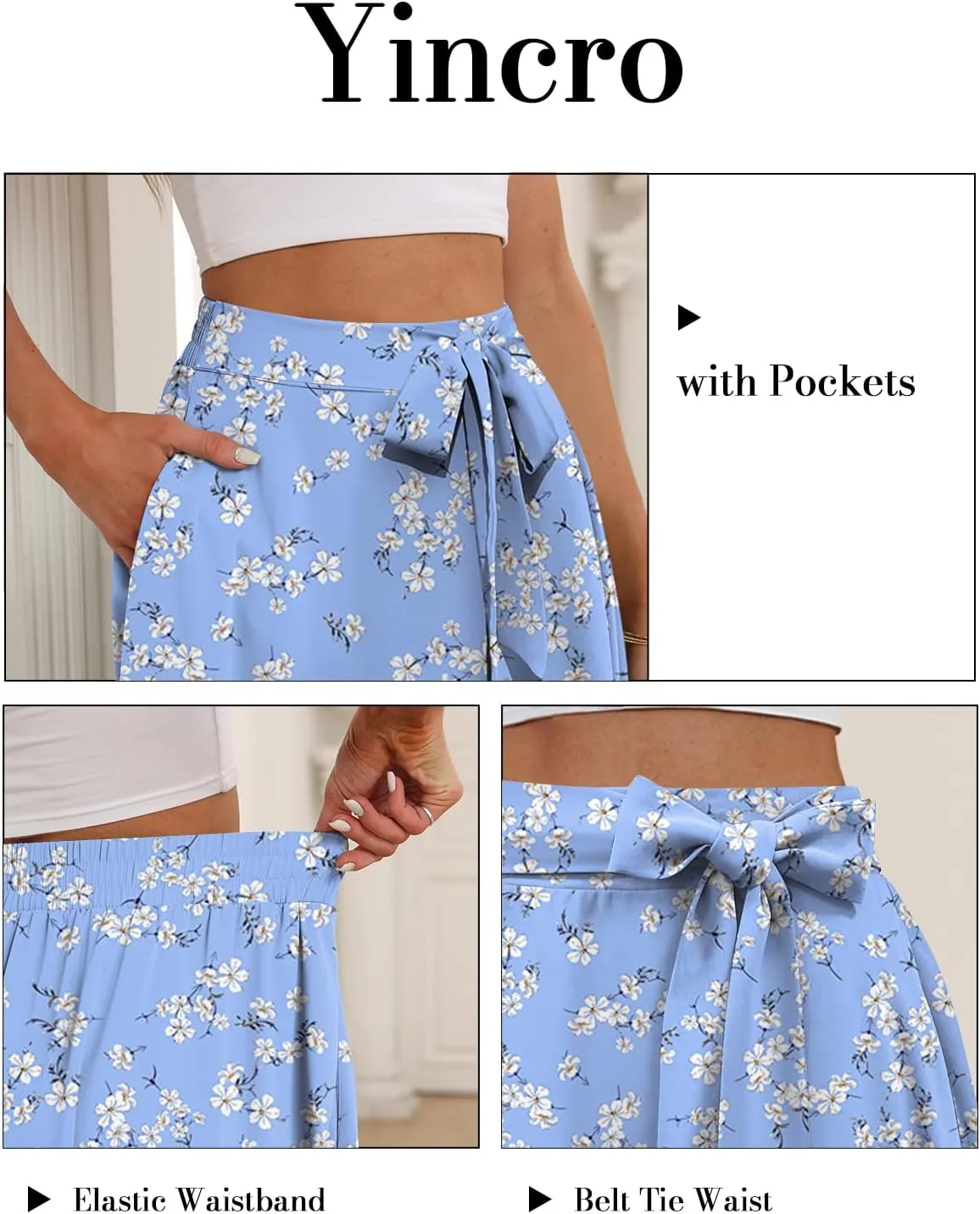 Yincro Women's A-Line Midi Skirt with Pockets High Waist Flared Below The Knee Skirts