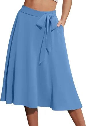 Yincro Women's A-Line Midi Skirt with Pockets High Waist Flared Below The Knee Skirts