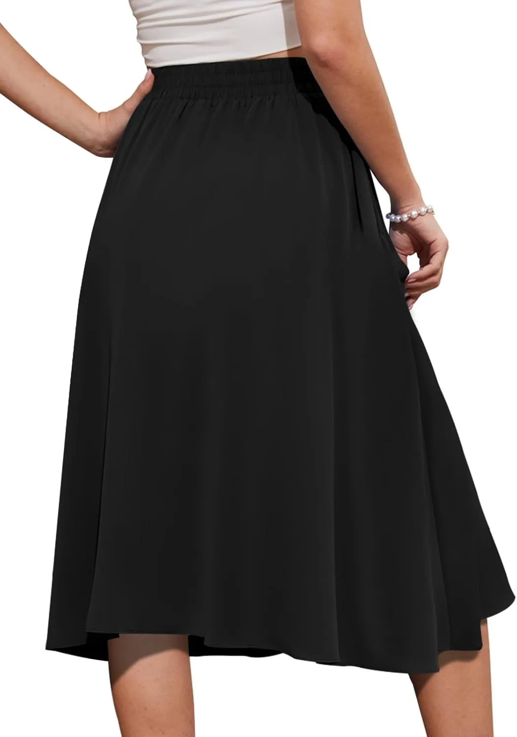 Yincro Women's A-Line Midi Skirt with Pockets High Waist Flared Below The Knee Skirts