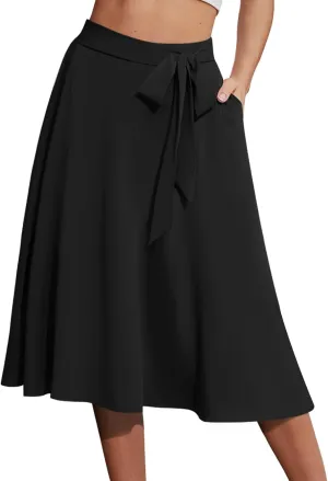 Yincro Women's A-Line Midi Skirt with Pockets High Waist Flared Below The Knee Skirts