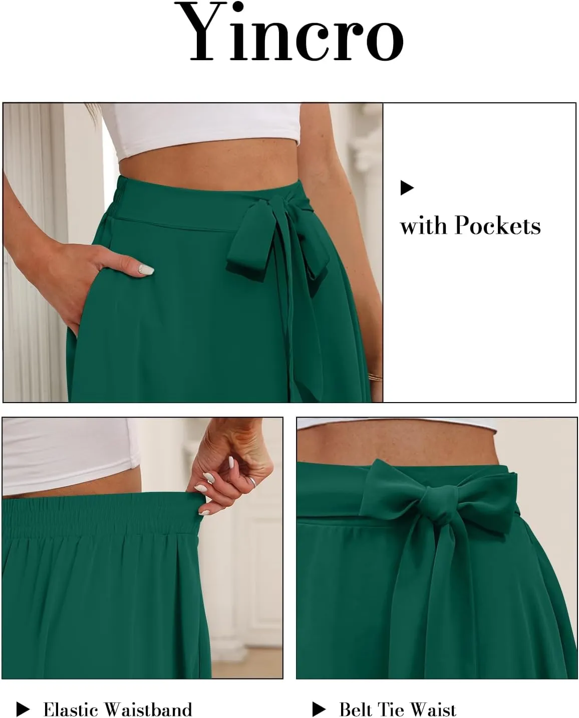 Yincro Women's A-Line Midi Skirt with Pockets High Waist Flared Below The Knee Skirts