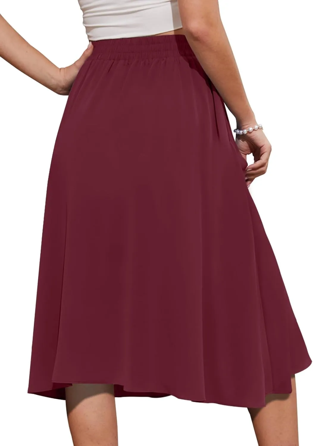 Yincro Women's A-Line Midi Skirt with Pockets High Waist Flared Below The Knee Skirts