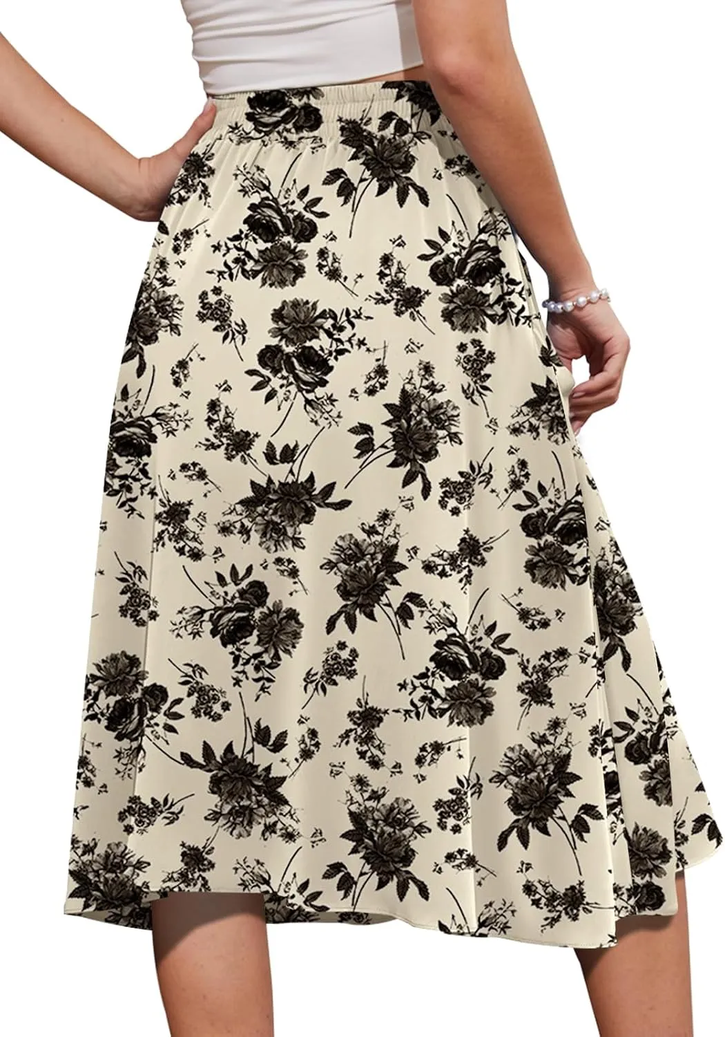 Yincro Women's A-Line Midi Skirt with Pockets High Waist Flared Below The Knee Skirts