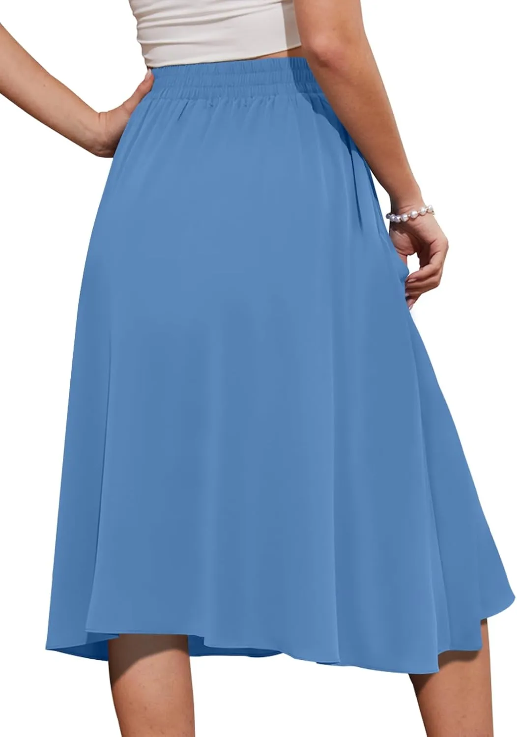 Yincro Women's A-Line Midi Skirt with Pockets High Waist Flared Below The Knee Skirts