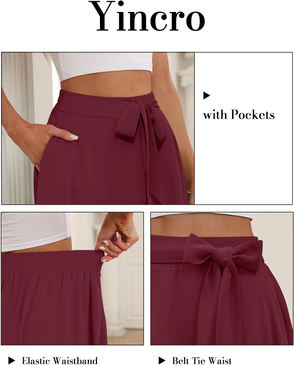 Yincro Women's A-Line Midi Skirt with Pockets High Waist Flared Below The Knee Skirts