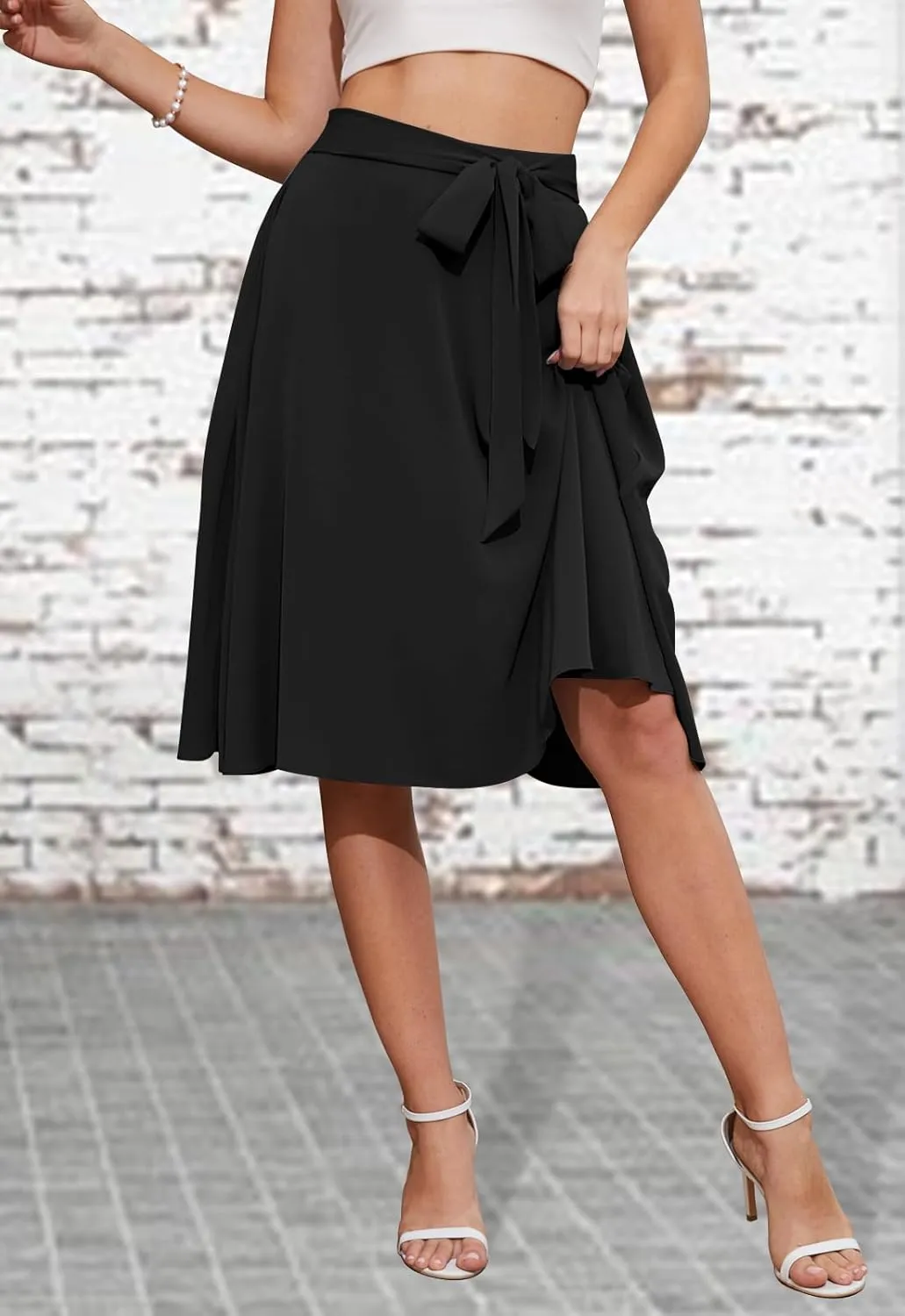 Yincro Women's A-Line Midi Skirt with Pockets High Waist Flared Below The Knee Skirts
