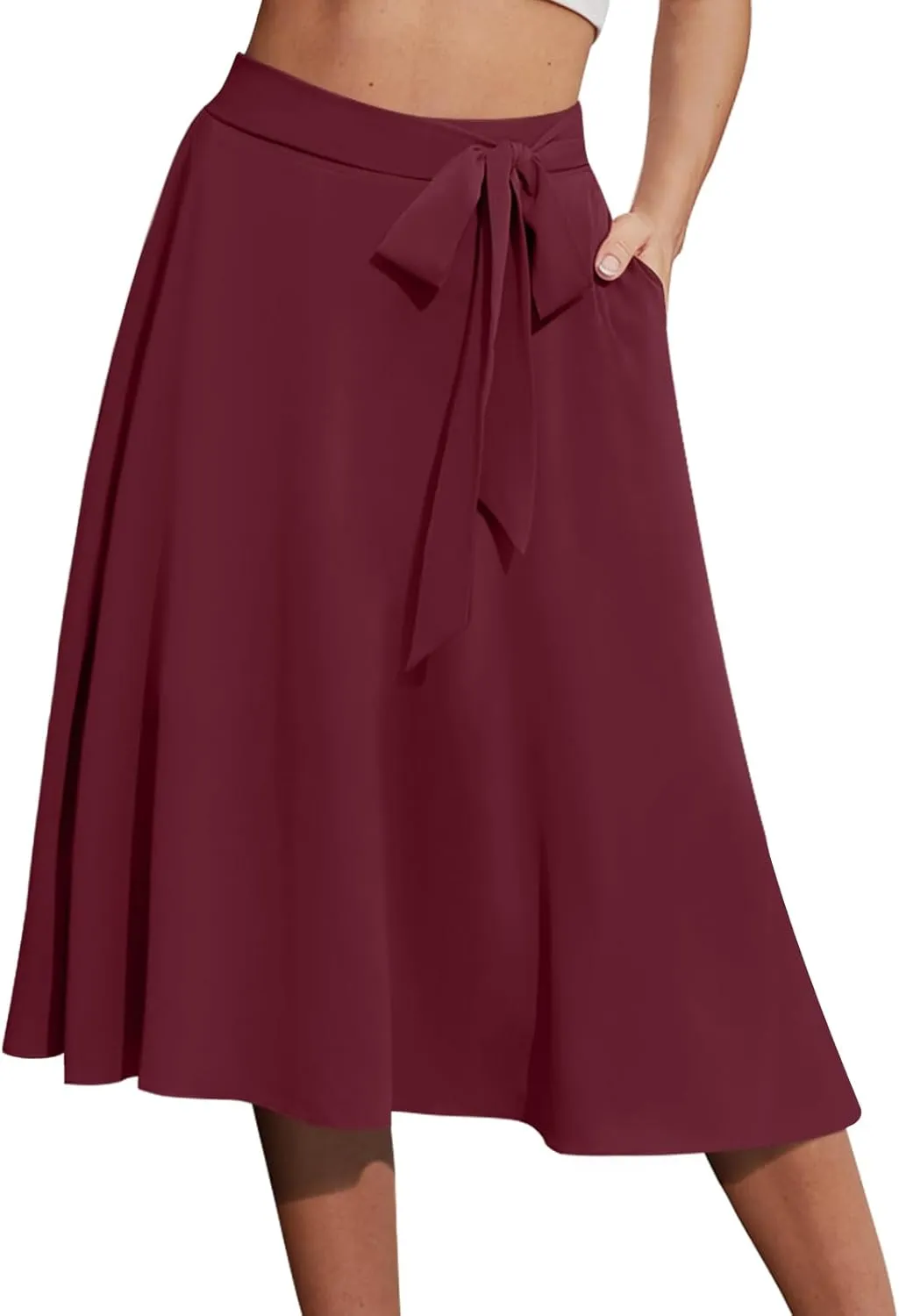 Yincro Women's A-Line Midi Skirt with Pockets High Waist Flared Below The Knee Skirts