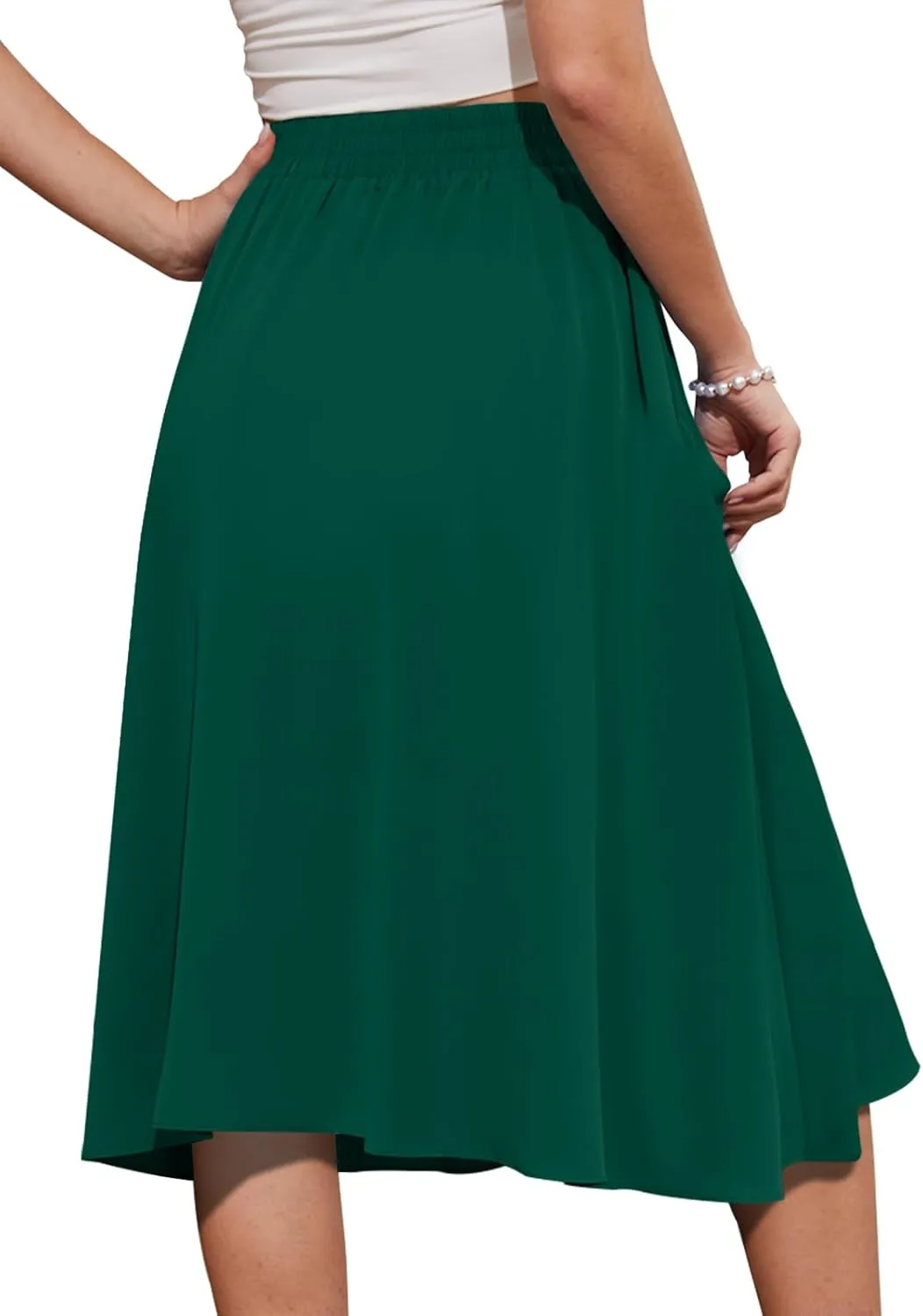 Yincro Women's A-Line Midi Skirt with Pockets High Waist Flared Below The Knee Skirts