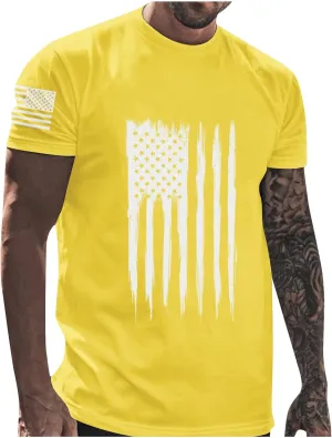 Ymosrh Men's American Flag Print T-Shirts Short Sleeve Graphic Tees Athletic Running Gym Workout Casual Shirts, M-5XL